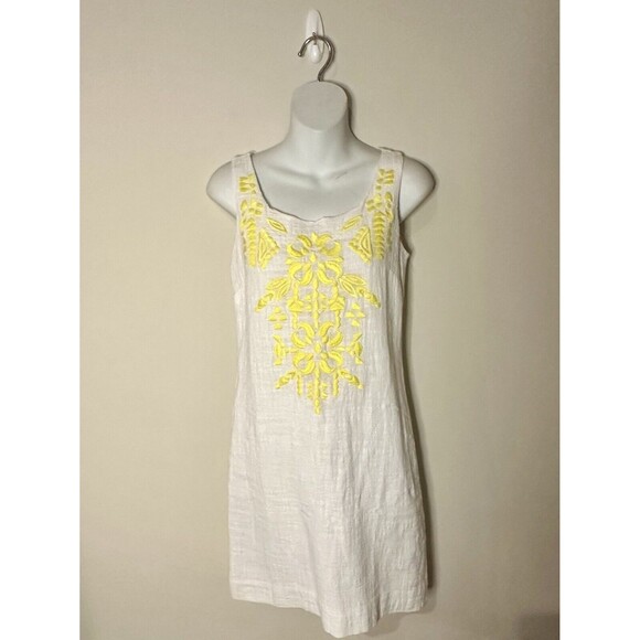 Vineyard Vines Linen Blend Dress Cream with Yellow Embroidery Size 00 EUC!! - Picture 1 of 4